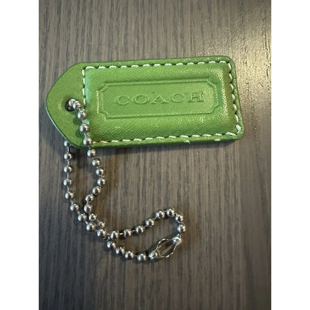 COACH Green/Tan Leather Silver Chain Replacement Purse Handbag Hang Tag Charm